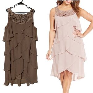 S.L. Fashions Beaded Neckline Tiered Ruffled Dress